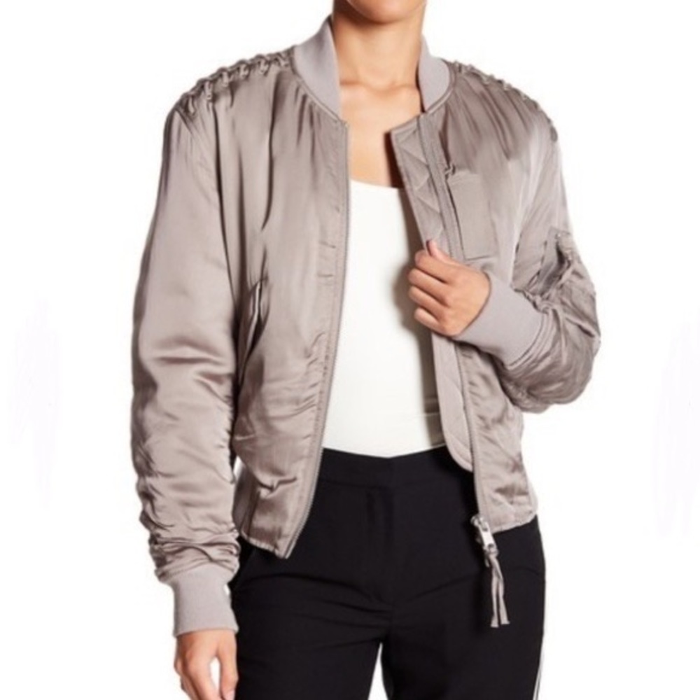 all saints bree laced satin bomber jacket